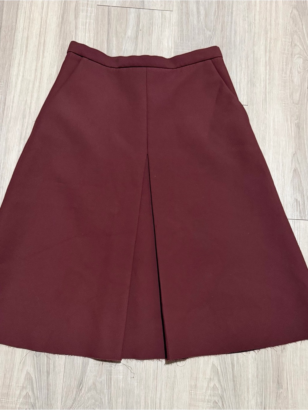 H&M Burgundy A-Line Midi Skirt Size 8 Pleated Pockets Wine Maroon